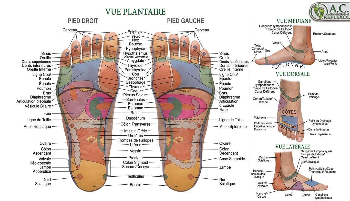 Séance de réflexologie plantaire sur la sole du pied