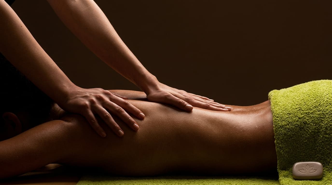 Massage therapy session on a treatment table in a calming space